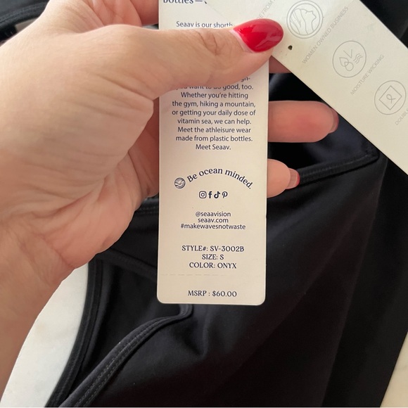 Seaav V Neck Sports Bra Top Onyx Black NWT Small - Picture 7 of 7